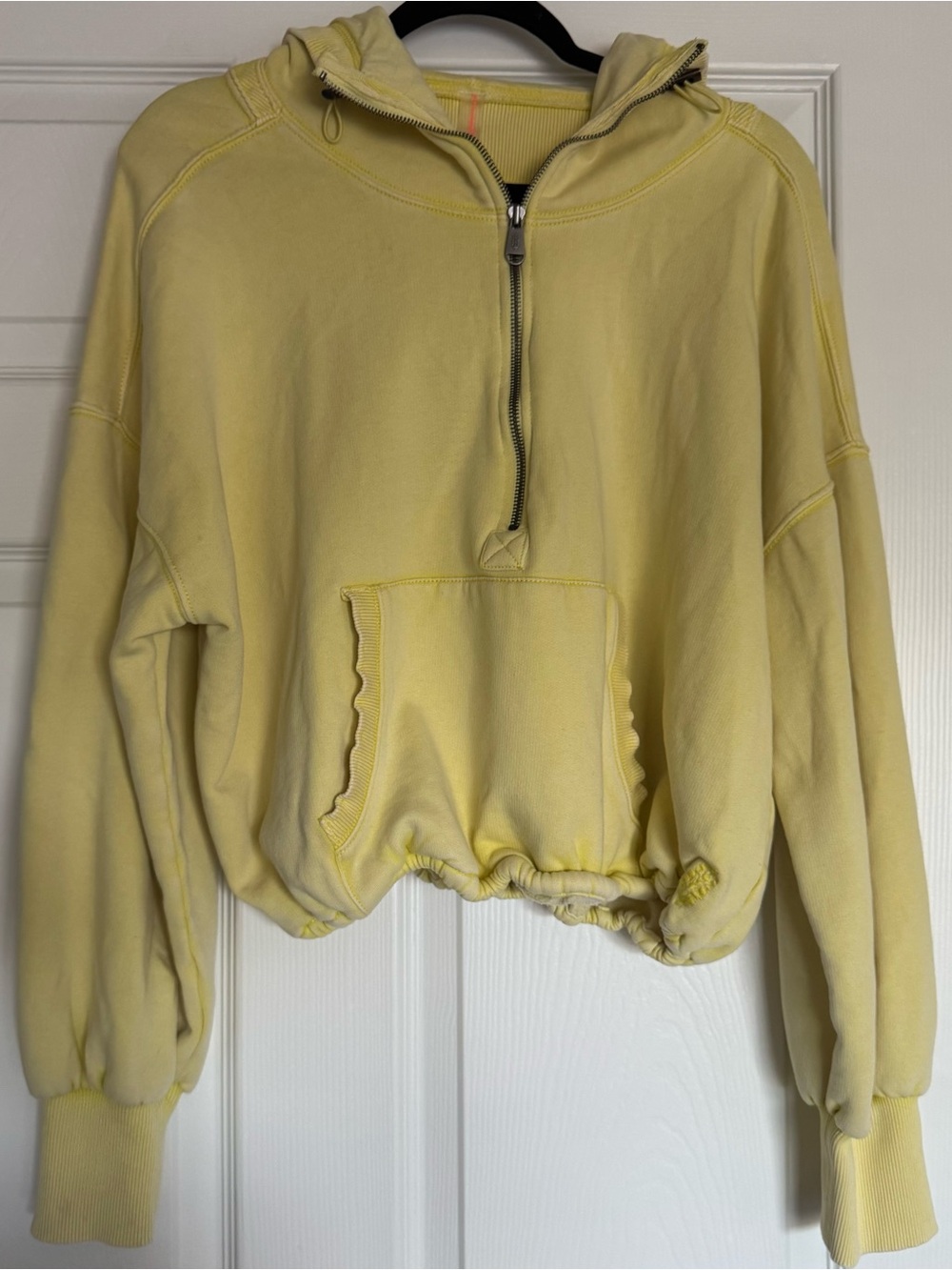 Free People Light Yellow Half-Zip Hooded Women's Sweater